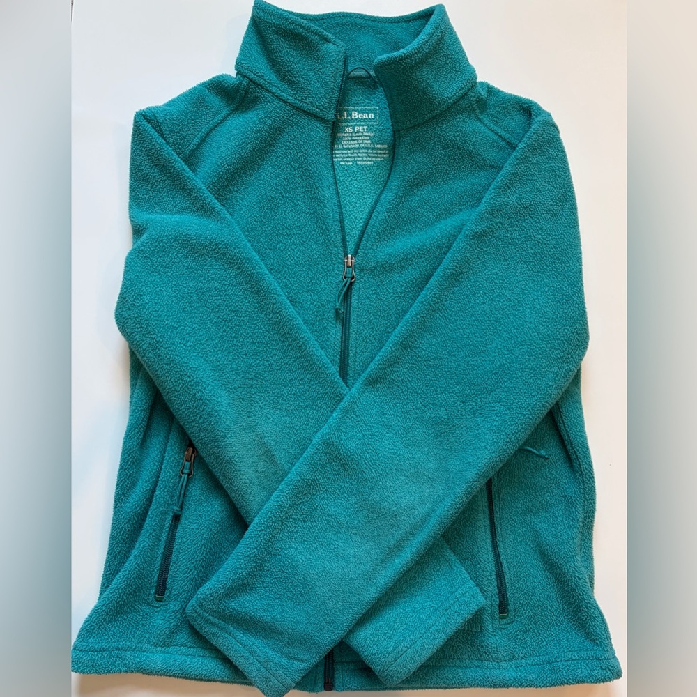 L.L.Bean Polartec Teal Fleece Jacket XS Petite Full Zip Cozy Lightweight Outdoor